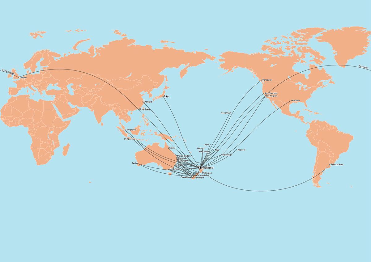 a air new zealand mapa de rota internacional
