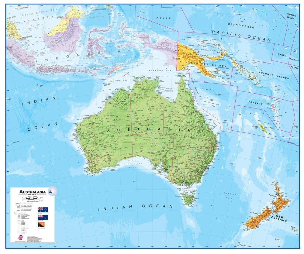 Mapa da austrália e nova zelândia física