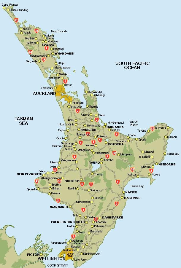 mapa da central da ilha norte da nova zelândia