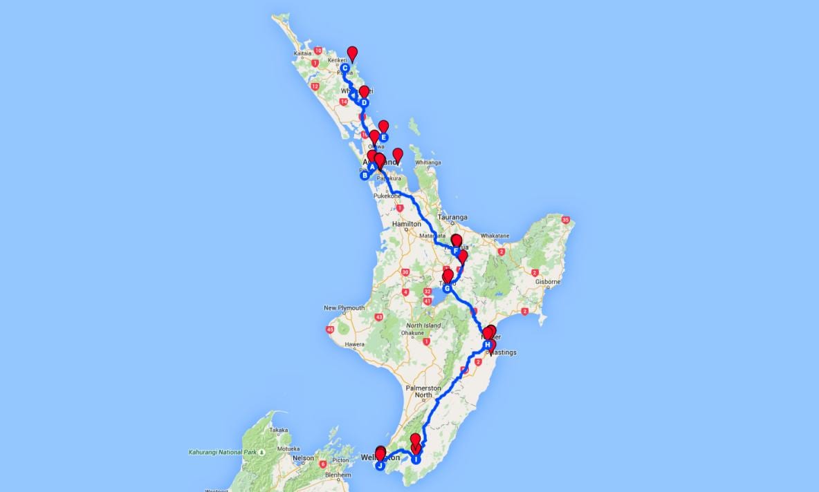 condução mapa da ilha norte da nova zelândia