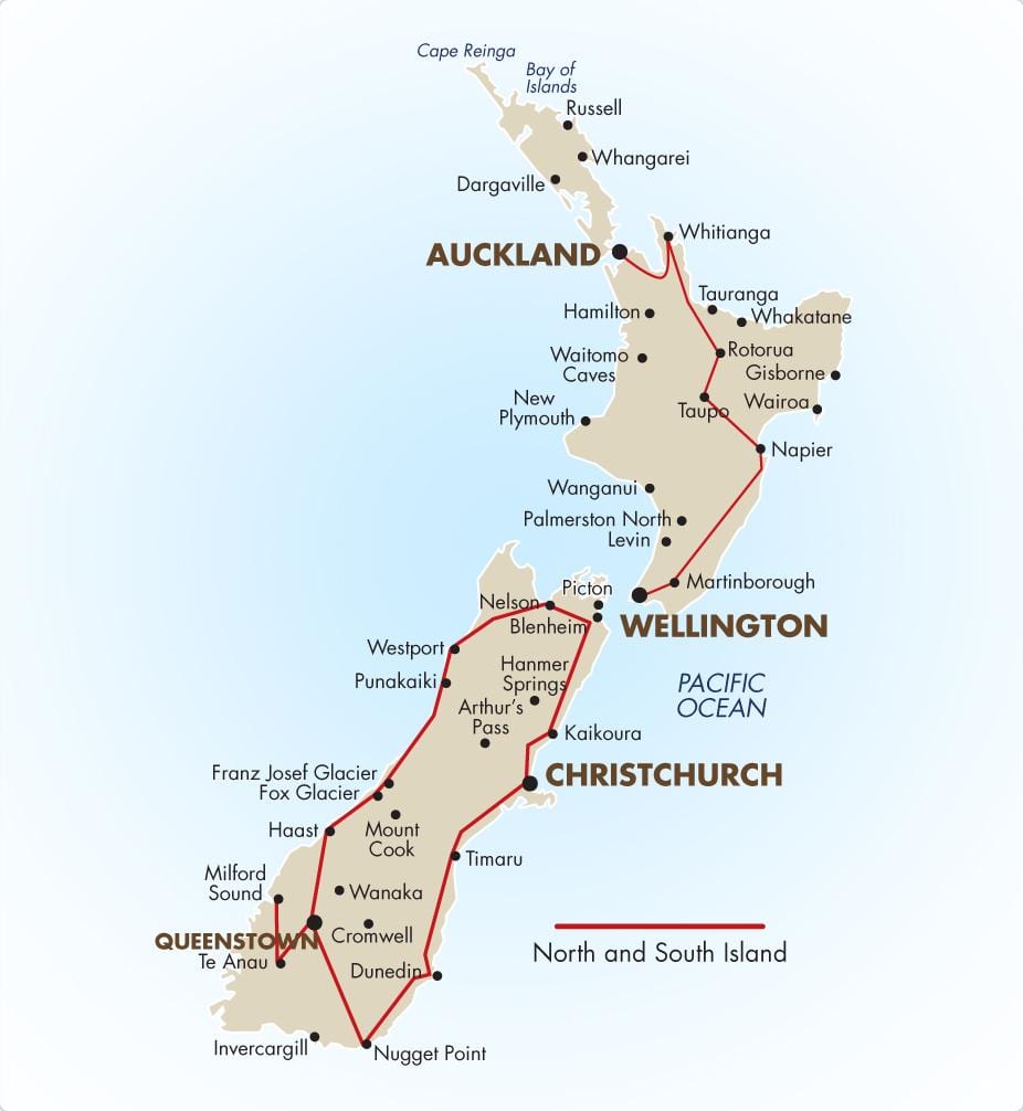 Mapa da ilha sul da nova zelândia de condução