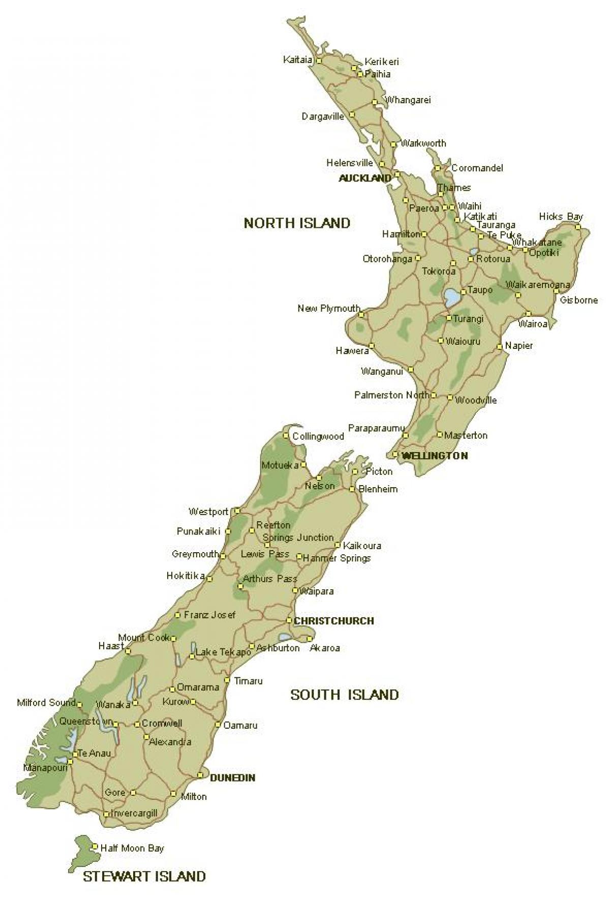 Mapa detalhado da nova zelândia