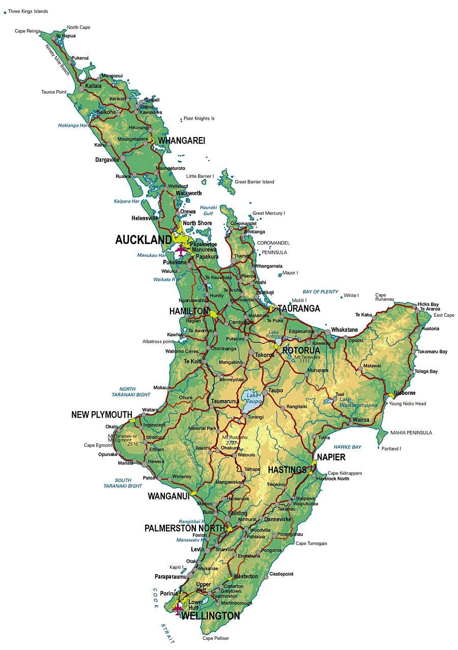 nova zelândia ilha norte atracções turísticas mapa