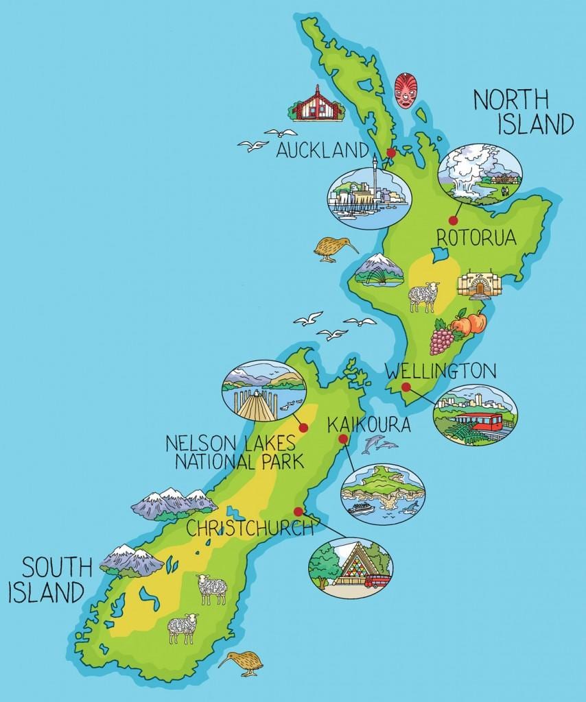 nova zelândia mapa de desenhos animados