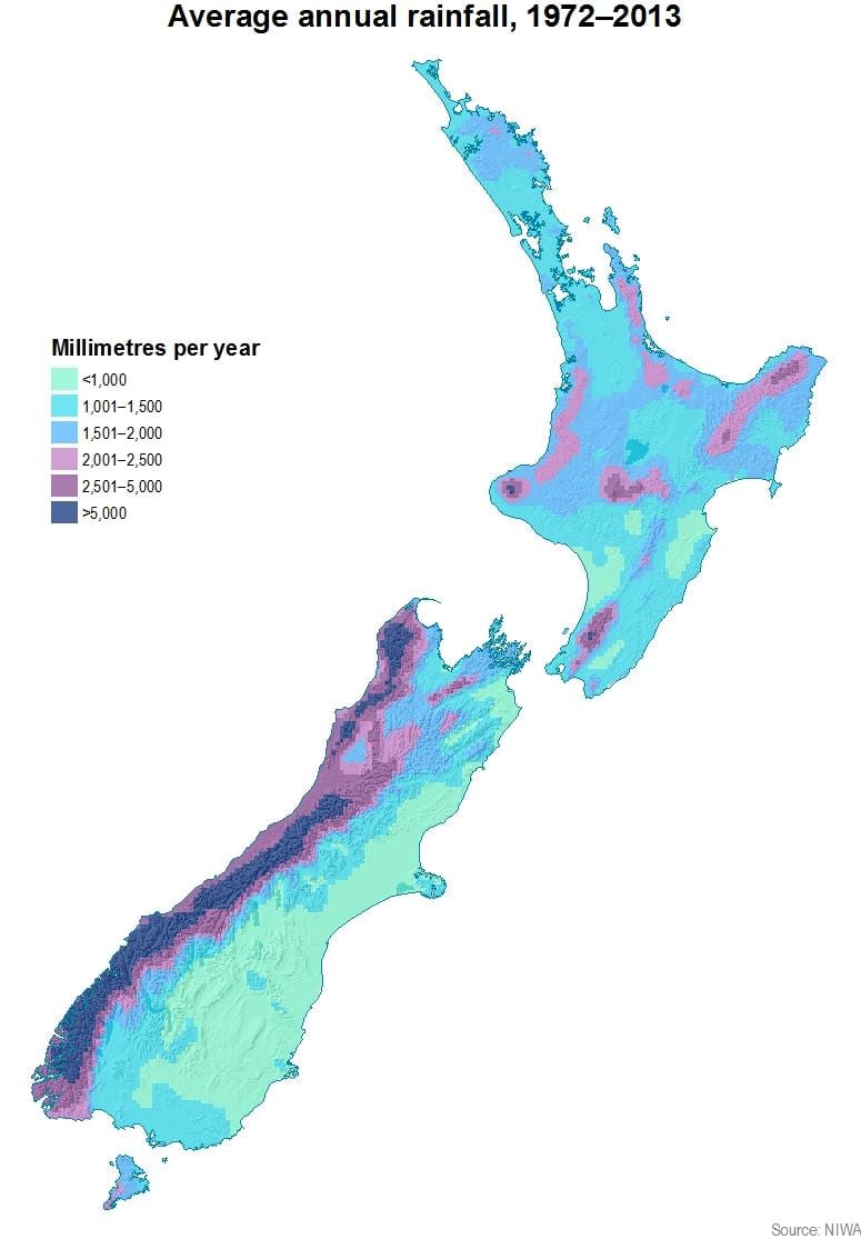 nova zelândia chuva mapa