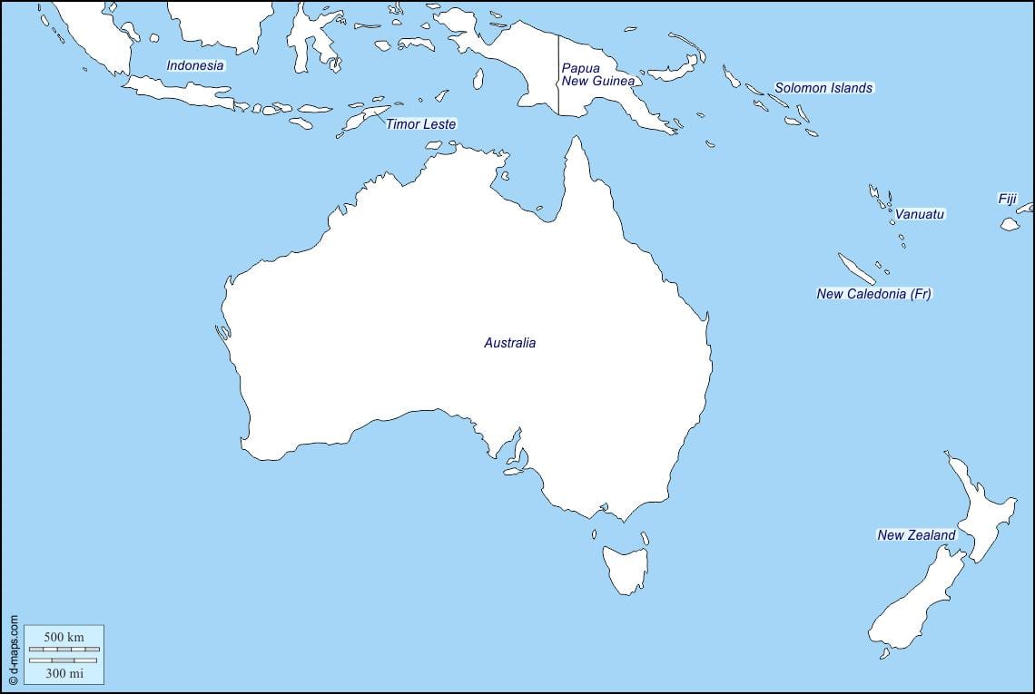 mapa de contorno da austrália e nova zelândia