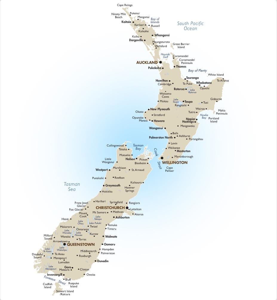 mapa de nova zelândia ambas as ilhas