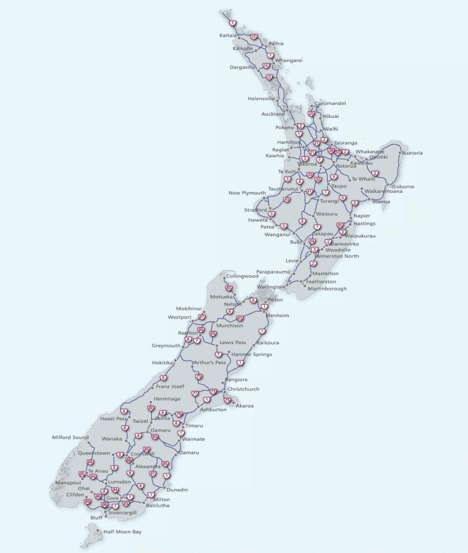 nova zelândia estradas mapa