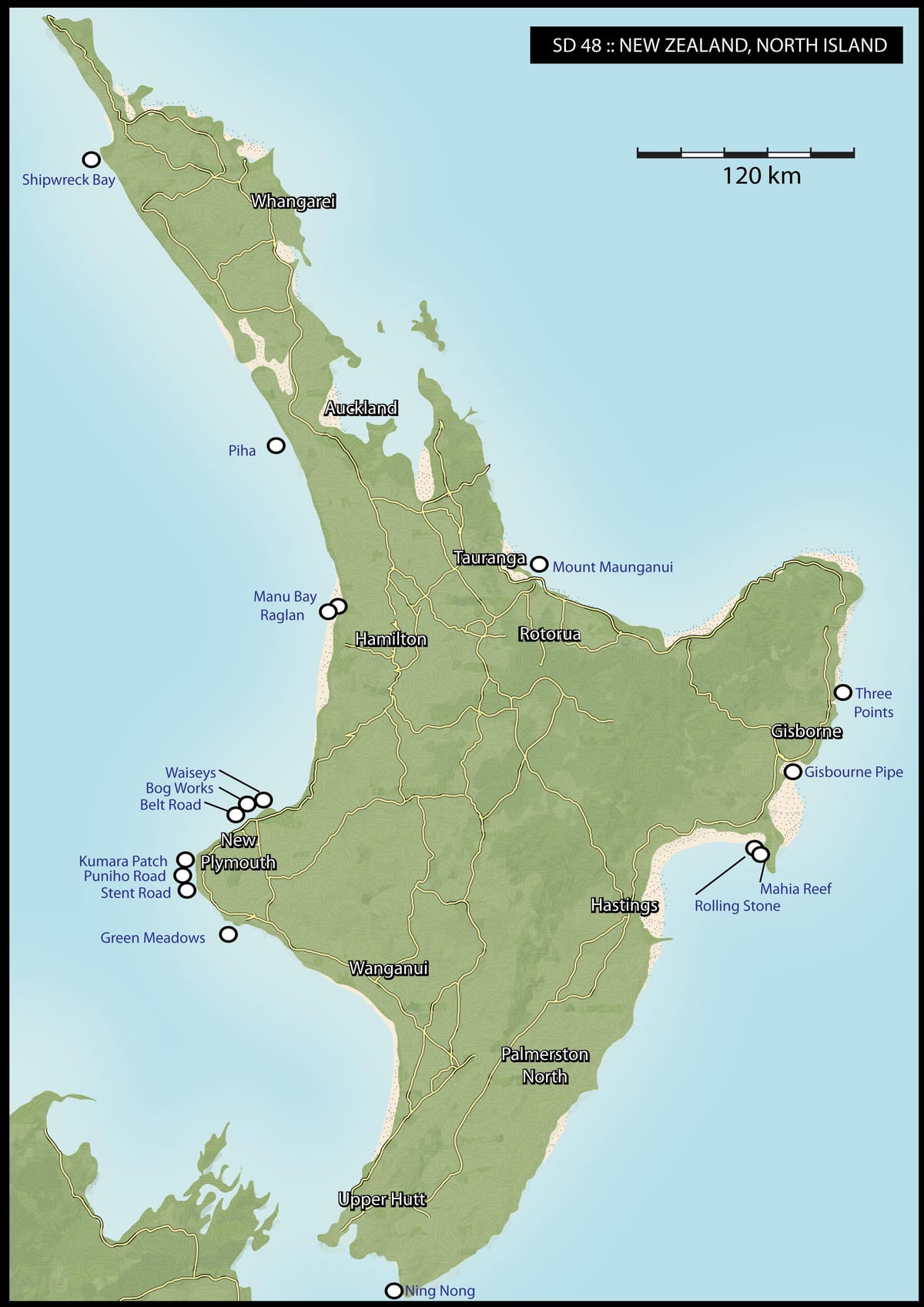 Mapa de nova zelândia surf