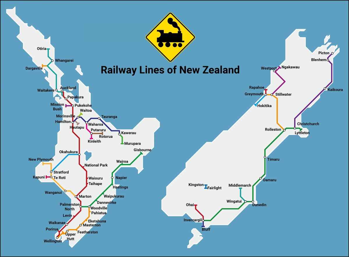 nova zelândia rede ferroviária mapa