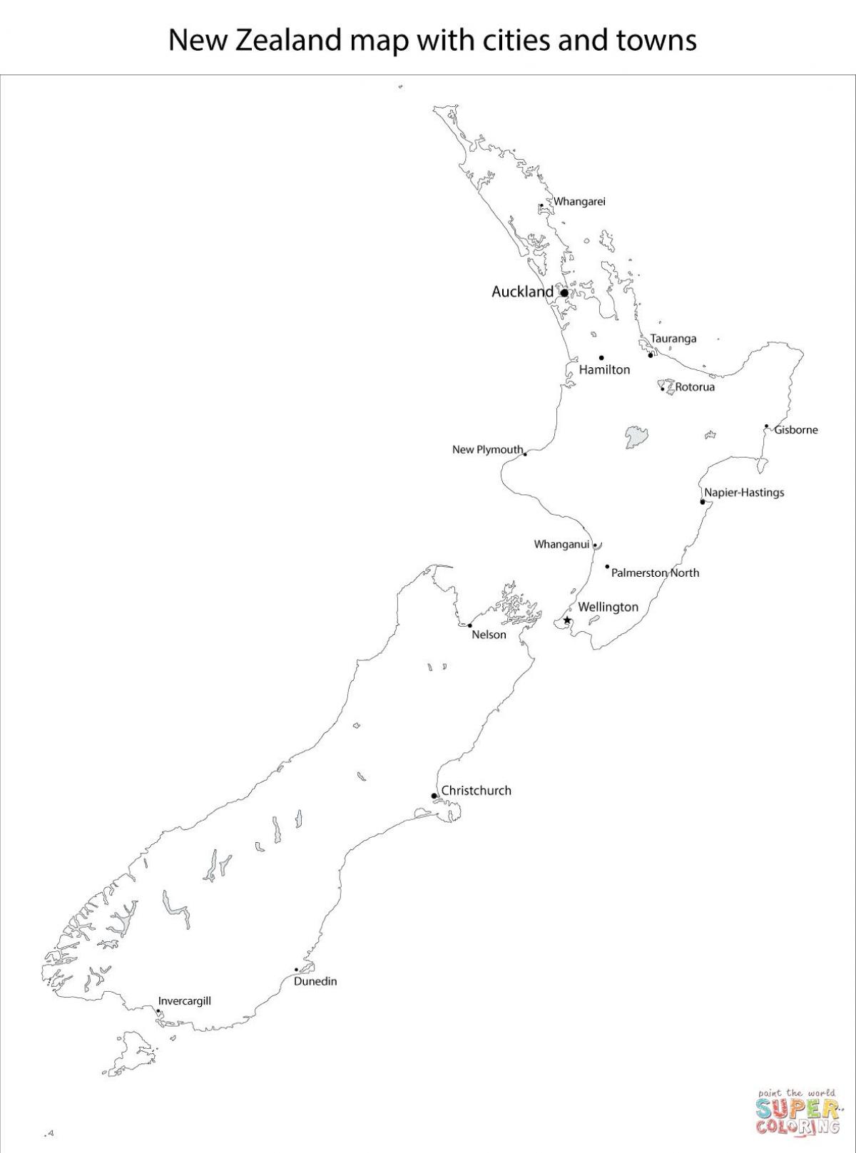 nova zelândia mapa com as cidades e vilas