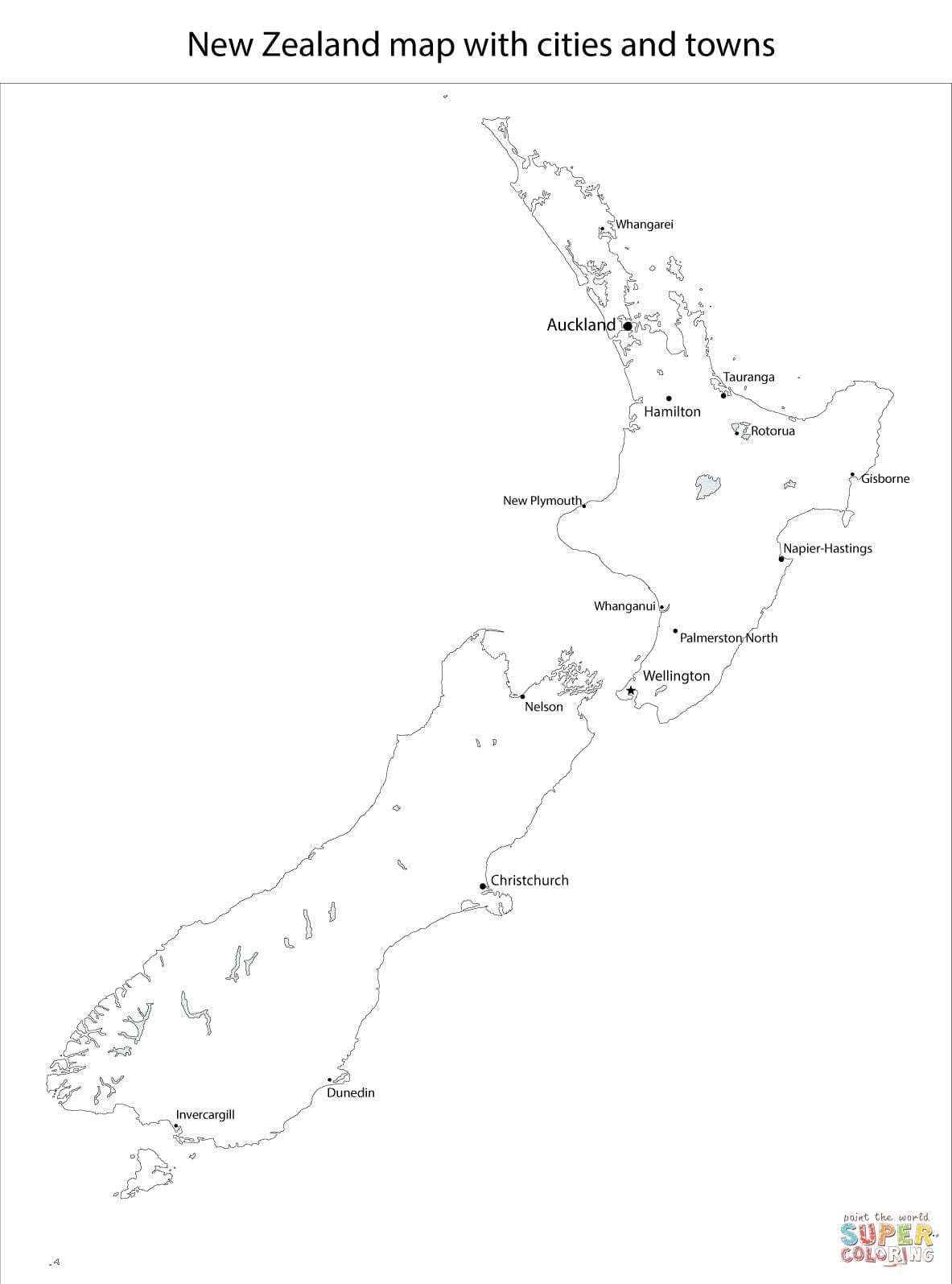 mapa de nova zelândia a preto e branco