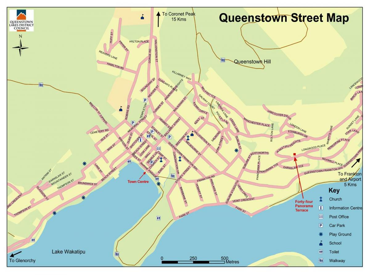 rua mapa de queenstown na nova zelândia