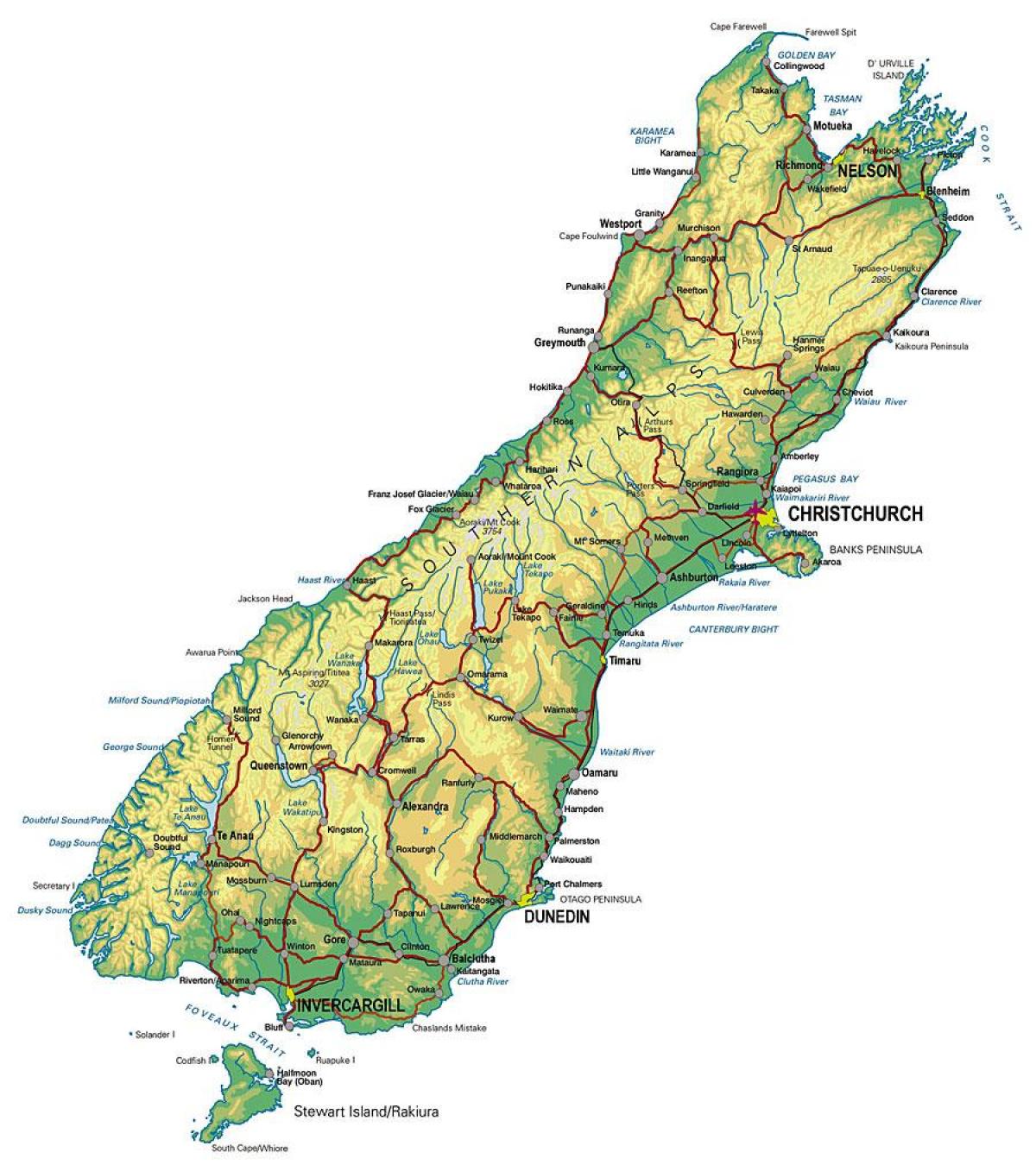 mapa do sul da nova zelândia