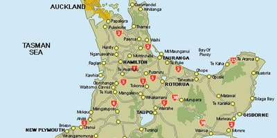 Mapa da central da ilha norte da nova zelândia