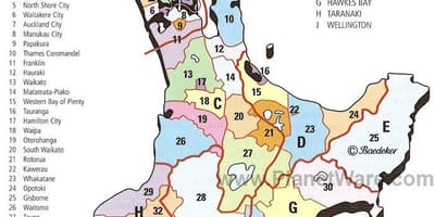 Mapa da ilha norte da nova zelândia regiões e distritos