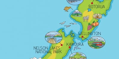 Nova zelândia mapa de desenhos animados