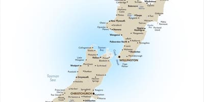 Mapa de nova zelândia, com grandes cidades