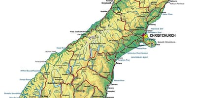Mapa da nova zelândia, sul da ilha de viagens