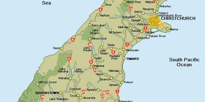Nova zelândia mapa de ilha sul mapa
