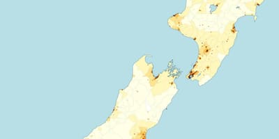 Nova zelândia densidade populacional mapa
