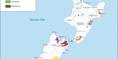 Nova zelândia regiões vinícolas mapa